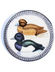 Broken China Jewelry - Wedgwood Water Birds Tufted Ducks -Sterling Silver Pin Brooch