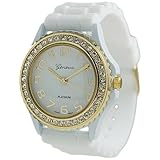 White Gold Silicone Gel Band Crystal Bezel Women's Watch
