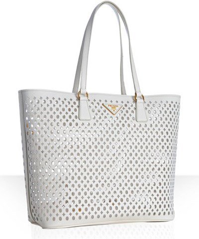 Prada white cut-out saffiano shopping tote