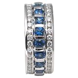 14K White Gold 5/8 ct. Machine Set Diamond and 3/4 ct. Sapphire Wedding Band (F-G Color, VS Clarity)