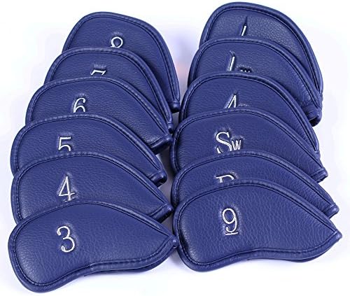 TribleA Golf 12pcs Thick Synthetic Leather Golf Iron Head Covers Set Headcover Fit All Brands Titleist, Callaway, Ping, Taylormade, Cobra, Nike, Etc. (Blue)
