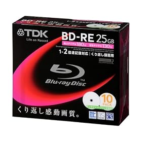TDK Blu-Ray BD-RE Rewritable 25GB 2x Speed - 10 Pack Slim Case - Printable by 