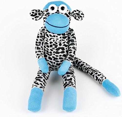 Handmade Blue Leopard Button Eyes Traditional Sock Monkey Doll Baby Gift Toy