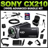 Sony HDR-CX210 High Definition Handycam 5.3 MP Camcorder with 25x Optical Zoom (Black) (16GB Advanced Bundle Kit) includes Charger, x2 Batteries, 16GB SD Memory, Carrying Case, Full Size Tripod, HDMI Cable, Mini Tripod, Monopod, Video Light Kit, Grip Handle, Card Reader, Card Wallet, Cleaning Kit - (HDRCX210/B)
