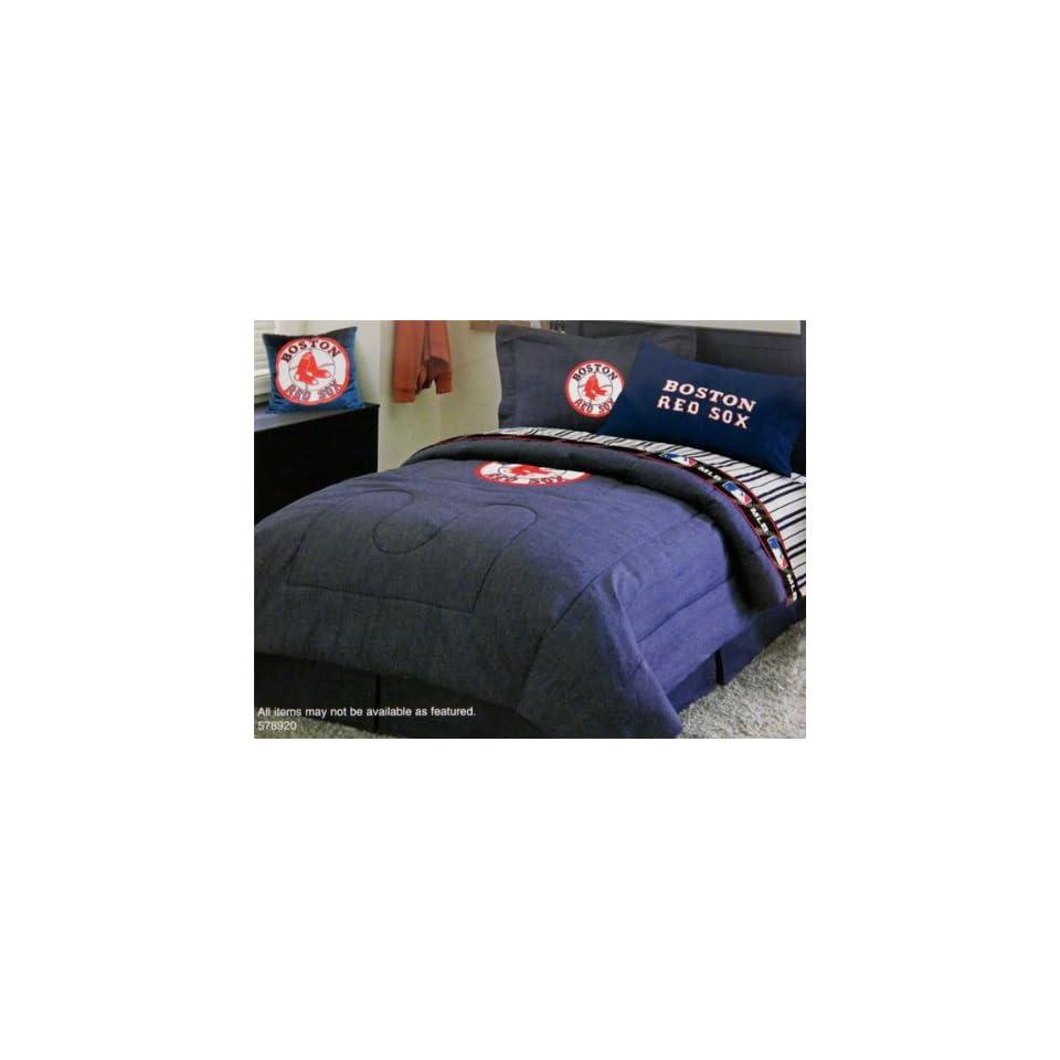 Boston Red Sox Blue Denim Full Size Comforter And Sheet Set On