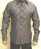 English Laundry Breathe Elegant Charcoal Striped Embroidered Shirt Medium - 3XL
