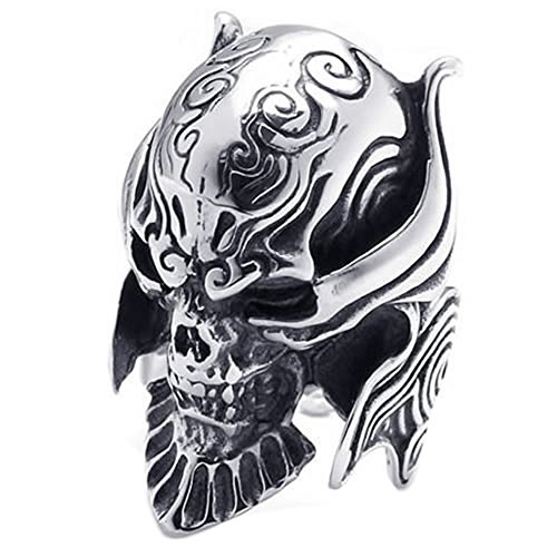 KONOV Large Biker Men's Gothic Casted Skull Stainless Steel Ring, Black Silver