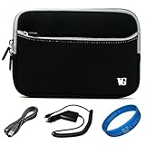 IMAGE OF Black Durable Scratch Resistant Neoprene Sleeve Protective Carrying Case for Amazon Kindle Fire 7-inch Multi Touch Screen Tablet - 8GB Android Wireless (Wifi) Tablet + Black Micro USB Car Charger + Black Micro USB Sync Data Cable + SumacLife TM Wisdom Courage Wristband