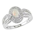 14K White Gold Diamond-Accented Oval Opal Ring