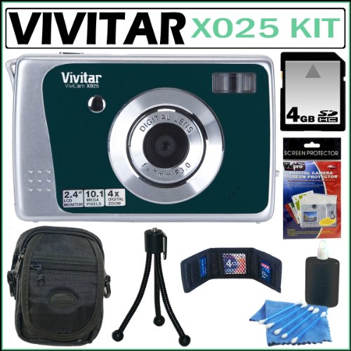 Vivitar Vivicam X025 10.1MP Digital Camera in Black + 4GB Accessory Kit