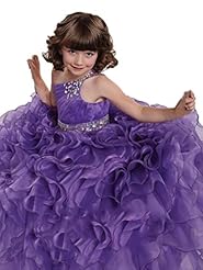 Girls Crystals Crystal  One Shoulder Full Length  Ball Gown Flower-Girl Dress/Pageant Dress 