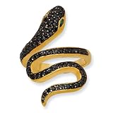 Gold-plated Sterling Silver Satin Black CZ/Simulated Emerald Snake Ring