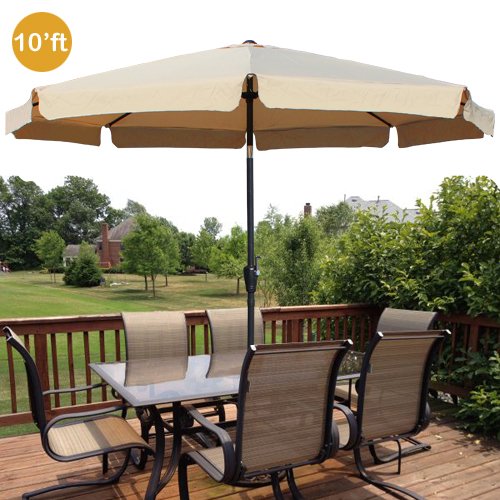 10ft Outdoor Patio Umbrella Aluminum w Tilt Crank Valance Tan Best