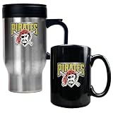 MLB Pittsburgh Pirates Stainless Steel Travel Mug & Black Ceramic Mug Set - Primary Logo