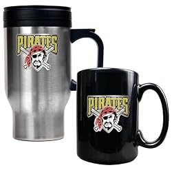 Pittsburgh Pirates MLB Stainless Steel Travel Mug & Black Ceramic Mug Set - Primary Logo by Great American Products