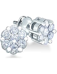 14k Yellow OR White Gold Round Cut Diamond Flower Style Stud Earrings (1/2 cttw)