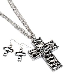 Western Cowgirl Zebra Cross Fleur De Lis Chain Necklace