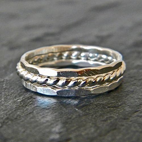 Sterling Silver Stacking Ring Set, Silver Thumb Ring, Handmade Women's Jewelry