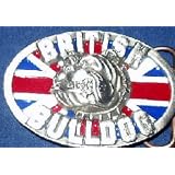 BRITISH BULLDOG ON UNION JACK PEWTER BELT BUCKLE