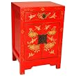 Handmade Asian Furniture - 24" Red Lacquer Wood Storage Cabinet / Stand With Gold Floral Design