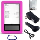 Premium Barnes and Nobles Nook eBook Reader Combo Kit: High Grade Hot Pink Silicone Skin Gel Cover Case, USB Data Charging Cable, USB Car Charger, USB Wall/Travel Charger, and Free Carabiner Key Chain