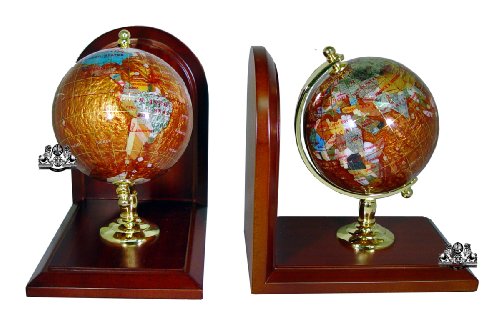 Unique Art 7-Inch Tall Pair of Amberlite Swirl Pearl Ocean Gemstone World Globe Bookends On Sale