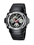 Casio G-Shock AW-590-1AER Analog and Digital Quartz Multifunction Sports Watch with Steel Bezel, Stopwatch, Timer, Alarm, Time Zones and Black Rubber Strap
