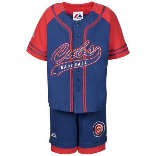 Majestic Chicago Cubs Preschool Royal Blue Button Down Jersey & Shorts Uniform Set