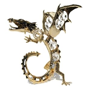 Western Dragon Swarovski Crystals light weight metal overlaid with 24K Gold. Decor is clear Swarovski Crystals