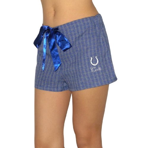 Womens NFL Indianapolis Colts Plaid Cotton Pajama Lounge Shorts with Embroidered Logo - Blue & Grey (Size: XL)