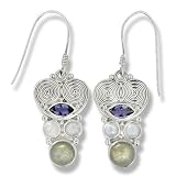 Sterling Silver, Iolite, Labradorite and Rainbow Moonstone Dangle Earrings by Sajen