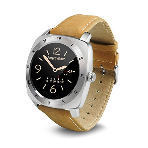 SCHITEC Bluetooth 4.0LE Heart Rate Waterproof Leather Smart Watch MTK2502 for IOS Apple iPhone 5/5S/6/6S/6Plus/6S Plus/SE Android Samsung S5/S6/S7/Note 5 Edge HTC Sony LG Smartphones ( Light Brown)