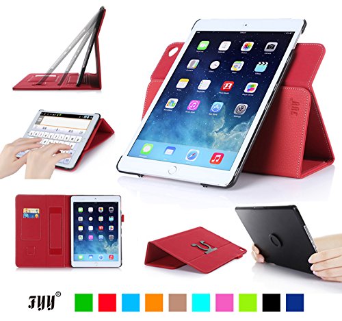 iPad Air 2 Case Cover, FYY Detachable Rotating Leather Case Smart Cover with Velcro Hand Strap and Card Slots for iPad Air 2 Red (With Auto Wake/Sleep Feature)