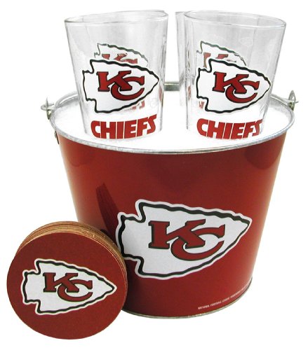 NFL Kansas City Chiefs Satin Etch Bucket and 4 Glass Gift Set On Sale