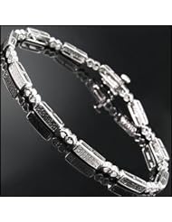 0.40 Ct Sterling Silver Genuine Black & White Diamond Tennis Bracelet 7"