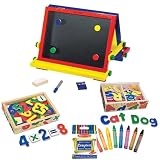 Melissa & Doug Table-Top Easel with Magnetic Wooden Numbers and Letters Bundle Plus Wipe Off Crayons