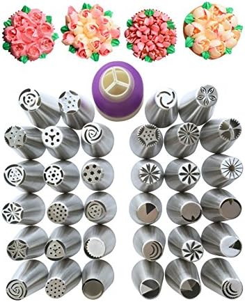Art Kitchenware Russian Pastry Piping Tips 34 Nozzles 1 Tri-color Adaptor Cake Decorating Pastry Nozzle Kit Tool
