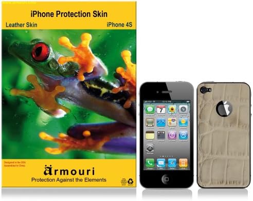 armouri Leather Skin Guard for iPhone 4 / 4S with Front Clear / Anti Glare Screen Protector - Cafe Cream