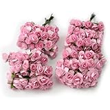 144pc Beautiful Artificial Paper Rose Flower Wedding Card Embellishment - Pink