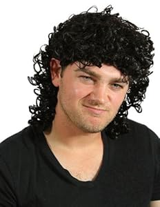My Costume Wigs Men's Kenny Powers Wig/Curly Mullet (Black) One Size fits all