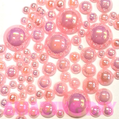 200 pcs 2mm -10mm Light Pink resin faux round Shiny Pearls Flatback Mix SIZE *ship with FREE GIFT from GreatDeal68*