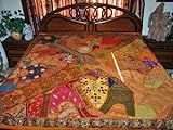 ZARDOZI EMBROIDERED BEADS SARI TAPESTRY BEDSPREAD COVERLET THROW WALL HANGI ....