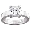 Personalized Sterling Silver Square CZ Engraved Engagement Ring