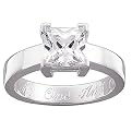 Personalized Sterling Silver Square CZ Engraved Engagement Ring