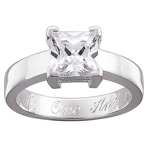 Childrens Toyshop  Jewelry : Genuine Sterling Silver Engagement Ring with Square CZ