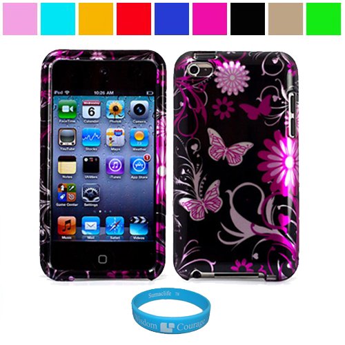 Durable Two Piece Butterfly Design Front and Back Protective Hard Shell Crystal Cover Case for Apple iPod Touch 4th Generation + SumacLife TM Wisdom Courage Wristband, Butterfly Durable Two Piece Butterfly Design Front and Back Protective Hard Shell Crystal Cover Case for Apple iPod Touch 4th Generation + SumacLife TM Wisdom Courage Wristband, Butterfly