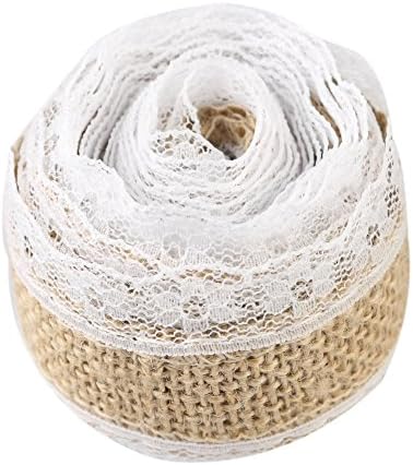 2 Yards Natural Burlap Ribbon with Lace for Craft Rustic Wedding Belt Strap Craft Jute 1.57 Inch Wide