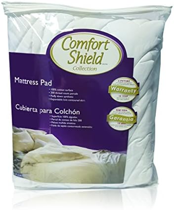 Comfort Shield High Loft Quilted 100Percent Cotton Mattress Pad with Deep Expandable Knit Skirt 22 Inch -Washable-10 Warranty- King