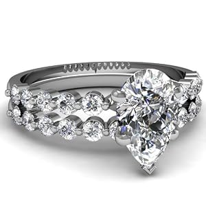 Shimmering Floating Diamond 0.90 Ct Pear Shaped Engagement Bridal Rings Set SI2 14K White Gold Ring Size-5