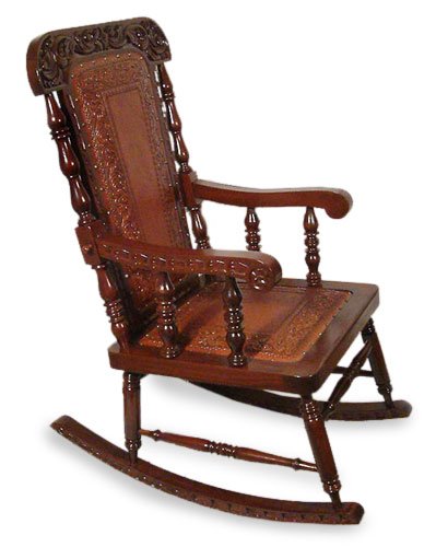 Cedar and leather rocking chair, 'Nobility'